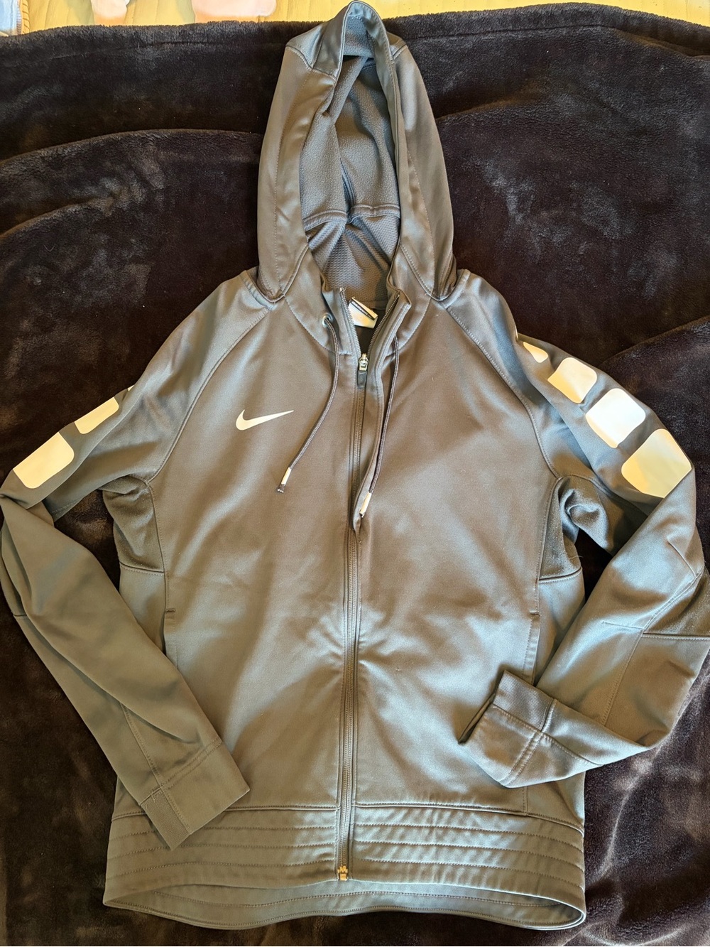 Nike women’s Dark Gray Full-Zip Hooded Performance Jacket with White Accents